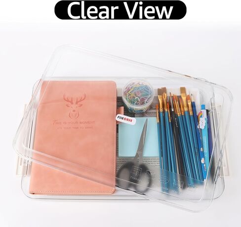 3 PCS Plastic A4 File Storage Cases Portable Transparent File Box Paper Organizer Photo Storage Boxes for 8.5x11 Letter, Photos, Scrapbook, Art, Craft, Office Supplies (14.3x9.3x1.5 Inch) in Saudi Arabia