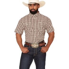Ferrell Men's Men's Tek Senior Southwestern Striped Print Short Sleeve Snap Brown XX- in Saudi Arabia