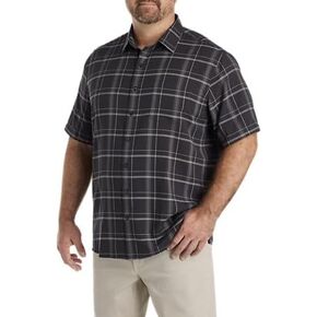 DXL Synrgy Men's Big and Tall Plaid Microfiber Sport Shirt, Black in Saudi Arabia