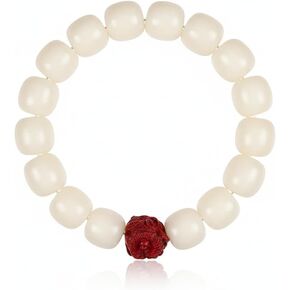 White Jade Bodhi Seed Bracelet for Women Healing Anxiety Relief Jewelry - Natural Bodhi Seeds with Red Lion Amulet - Spiritual Yoga & Meditation Gift for Her in Saudi Arabia