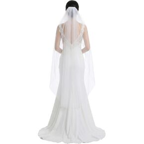 White Wedding Bridal Veil with Comb, 1 Tier Floral Edge Bridal Tulle Veil, Extra Wide Cathedral Bridal Tulle for Bachelorette Party Bridal Shower Flower Girl in Kuwait