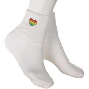 Hey Viv! Rainbow Heart Bobby Socks - Embroidered Appliques - Womens Novelty Socks 9-11 in Saudi Arabia