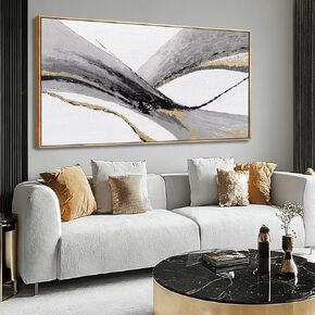 Abstract Wall Art Black White And Gold Painting Line Canvas Wall Decor Framed Artwork Modern Home Decor for Living Room Bedroom Office 24"x48" in Saudi Arabia