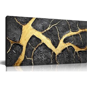 DNIEOTU Abstract Wall Art for Living Room, Black and Gold Hand-Painted Canvas Wall-Decor for Bedroom, 3D Textured Paintings, Size 40 x 20 Inches in Saudi Arabia