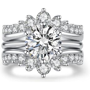 Moissanite Wedding Ring Sets for Women Silver 18K White Plated Round Cut Bridal Ring Sets Ring Enhancer for Her Size 5-10 in Saudi Arabia
