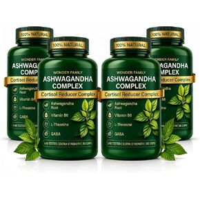 WONDER FAMILY Ashwagandha Complex Cortisol Reducer 800mg with GABA, L-Theanine & B6 – 400mg Ashwagandha per Day - Adaptogenic Support for Calm, Focus & Mood – 60 Capsules Lab-Tested in Saudi Arabia