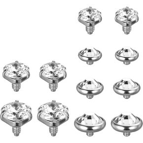 12Pcs Dermal Piercing Jewelry 16G Stainless Steel Dermal Tops Cubic Zircon Micro Dermals Anchor Tops Piercing Jewelry for Women Men Silver Color in Saudi Arabia