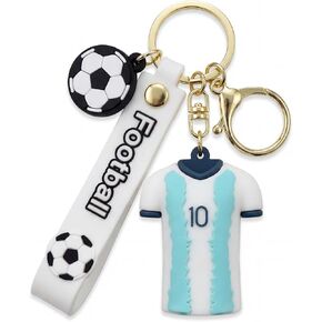 Number #10 Argentina Soccer Keychain Jersey Style, White and Blue Soccer Keyring with Mini Ball & Strap, Silicone Boys Keychains for Backpacks & Sports Fan Collectibles, Ideal Worlde Cup Gift in Kuwait