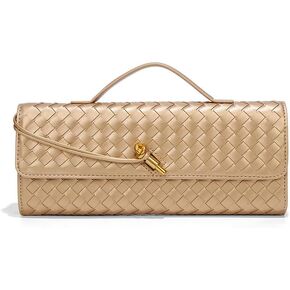 LMKIDS Woven Evening Bag Clutch Purses For Women, Woven Leather Crossbody Bag Purse For Women Shoulder Handbag Cute Satchels (Champagne) in Saudi Arabia