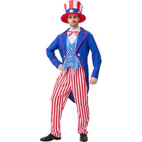 Uncle Sam Costume Adult Men, 4pcs 4th of July Outfit, American Flag Patriotic Party Suit for Independence Day in Saudi Arabia