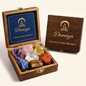 7 Chakra Healing Crystals Set for Meditation & Energy Alignment - Raw Amethyst, Rose Quartz, Citrine, Lapis Lazuli, Clear Quartz, Tiger's Eye & Red Jasper - Wooden Gift Box in Saudi Arabia