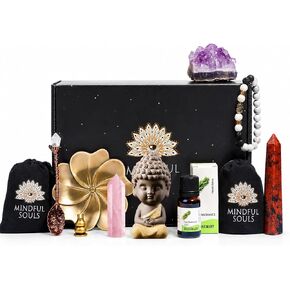 Mindful Souls Spiritual Healing Gift Set – Meditation & Mindfulness Box with Buddha Figurine, Healing Crystals, Mala Beads, Essential Oil & Gemstone Jewelry – Holistic Self-Care & Inner Peace Kit in Saudi Arabia
