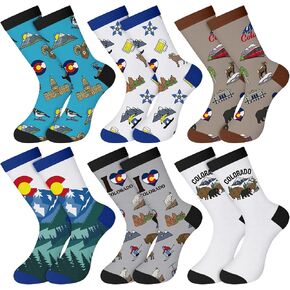 Janmercy 6 Pairs Colorado State Socks, Poly-cotton, 20cm Crew Cuff Socks Colorful Co Prints, Colorado Souvenirs for Men Women in Kuwait