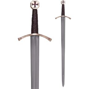 Battle-Merchant Templar Knight Sword with Red Cross – EN45 Carbon Steel Crusader Replica with Leather Scabbard for LARP, Cosplay & Display in Saudi Arabia