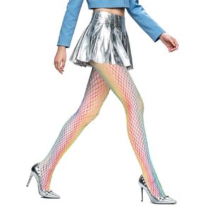 Rainbow Fishnets Tights Women Girls Sexy Colorful High Waist Fishnet Stockings Net Pantyhose for Daily Party Cosplay in Saudi Arabia