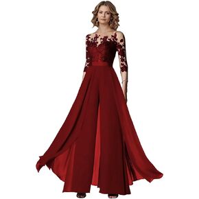 Lace Mother of The Bride Wedding Jumpsuits 3/4 Long Sleeves Formal Pant Suits for Women KW005 in Saudi Arabia