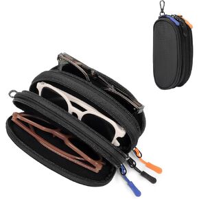 Eyeglasses Case for 3 Pairs, Multi Sunglasses Travel Organizer Pouch with Keychain Clip Zipper Closure for Men Women in Saudi Arabia