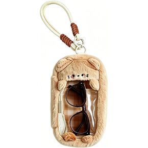 Cute Puppy Plush Glasses Case with Plaid Transparent Window, Sunglasses Case with Wrist Strap for Daily Essentials in Saudi Arabia