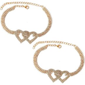 Magik 2-4 Pack Love Chain Double Heart Anklet Bracelet Bling Crystal Ankle Barefoot. in Saudi Arabia