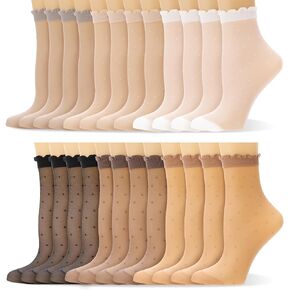 12 Pairs Women's Ruffle Sheer Socks with Polka Dots - Ultra Thin Cool Mesh Socks for Women, Summer Cute Frilly Lace Crew Socks for Dress, Daily Wear in Kuwait