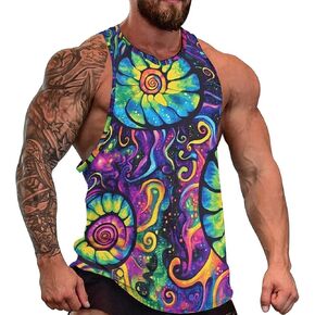 Mens Rainbow Tie Dye Tank Top Workout Gym Shirts Spiral Hippie Sleeveless Vest in Kuwait
