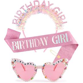 Atoden Birthday Girl Sash Glitter Headband Tiara Crown Sunglasses Pink Happy Birthday Decorations Party Favors Accessories for Adult Women Princess Outfits Gifts in Saudi Arabia