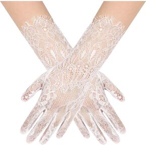 Women's Short Floral Lace Gloves Sheer Tulle Mesh Wrist Length Wedding Bridal Opera Tea Party Gloves in Saudi Arabia