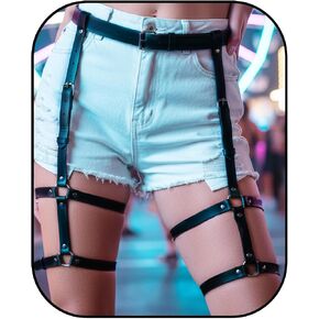 Black Leather Thigh Harness for Women, Fashion Leg Garter Belts, Punk Waist Chain Belt Accessories in Kuwait