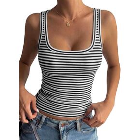Cioatin المرأة بلا أكمام مخطط المحاصيل تانك القمم Strappy ساحة الرقبة سليم صالح كامي Y2K الجمالية Preppy ملابس الصيف تجريب in Kuwait