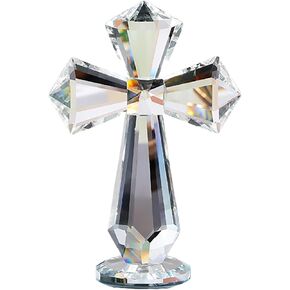 Hand-Carved Crystal Cross Desk Decor - 6 Inch Spiritual Gift for Christians, Clear K9 Crystal Religious Figurine with 360° Faceted Design, Home Altar & Office Inspirational Ornament (Transparent) in Saudi Arabia