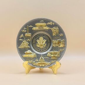 Washington DC Decorative Metal Collector Plate, Black & Gold or Silver & Gold, White House, Capitol, Lincoln Memorial, Washington Monument, Iwo Jima, Jefferson Memorial (4.5" Small Silver & Gold) in Kuwait
