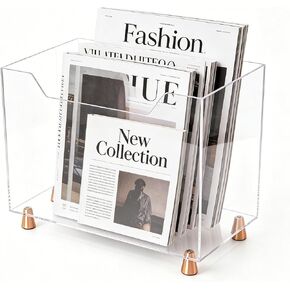 Acrylic Magazine Holder, Crystal Clear Magazine Rack Floor with Metal Feet, Files Newspapers Book Organizer for Bathroom, Living Room, Home Office in Saudi Arabia