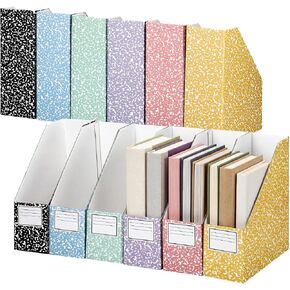 6 Pcs Composition Book Cardboard Magazine Holders Set 9.8 x 3.7 x 11.2 Inch Decorative File Folders Organizer with 6 Printable Labels Vertical Book Storage Boxes for Home Office Desk in Kuwait