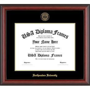Northeastern University Diploma Frame 11" x 14" Black Gold Trim Glossy with Black and Gold Matting in Saudi Arabia