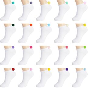 20 Pairs Women Pom Pom Socks Ankle Lowcut Seamless Socks with Balls on The Back for Women Men in Saudi Arabia