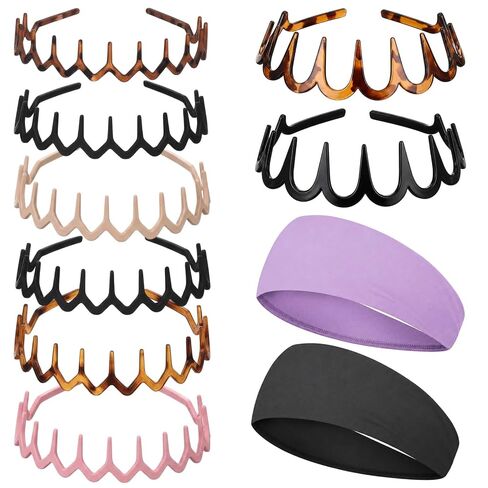 10PCS Kitsch Zig Zag Headbands with Teeth, 90s Style Headband with Wavy Design for Workouts and Pilates, Set of 2 Fitness Headbands with Teeth, 2 Large Wavy Headband in Saudi Arabia