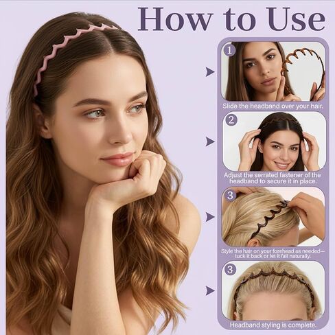 10PCS Kitsch Zig Zag Headbands with Teeth, 90s Style Headband with Wavy Design for Workouts and Pilates, Set of 2 Fitness Headbands with Teeth, 2 Large Wavy Headband in Saudi Arabia