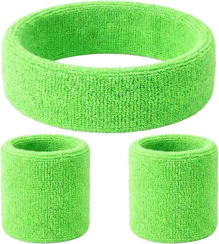 JJUNW 3 Pcs Headband and Wristband Set, Outfits for Women Sports Wristband and Headband Neon Sweat Band Color War Accessories Sports Sweatbands for Men Women Running Gym Basketball Tennis in Kuwait