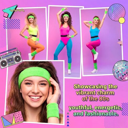 JJUNW 3 Pcs Headband and Wristband Set, Outfits for Women Sports Wristband and Headband Neon Sweat Band Color War Accessories Sports Sweatbands for Men Women Running Gym Basketball Tennis in Kuwait