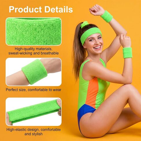 JJUNW 3 Pcs Headband and Wristband Set, Outfits for Women Sports Wristband and Headband Neon Sweat Band Color War Accessories Sports Sweatbands for Men Women Running Gym Basketball Tennis in Kuwait