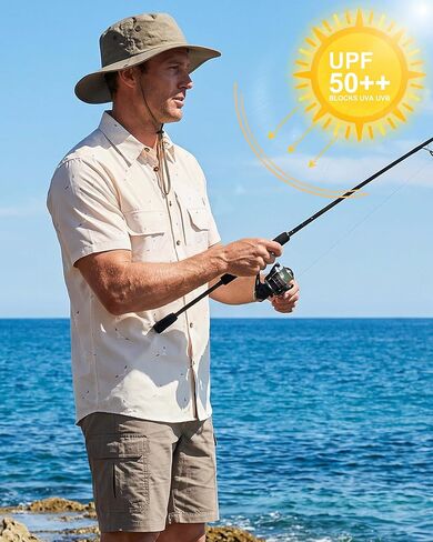 Cozople Mens Button Down Short Sleeve Sun Protection Fishing Shirts UPF 50+ Cooling Quick Dry Hiking Shirt for Travel Safari Camping Khaki Seagull XL in Kuwait