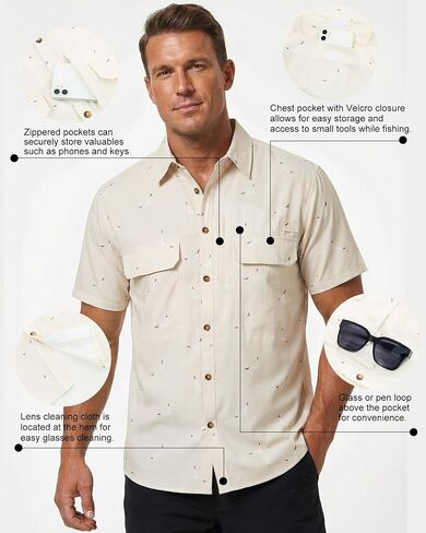 Cozople Mens Button Down Short Sleeve Sun Protection Fishing Shirts UPF 50+ Cooling Quick Dry Hiking Shirt for Travel Safari Camping Khaki Seagull XL in Kuwait