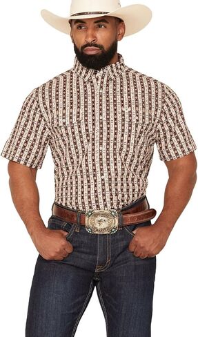 Ferrell Men's Men's Tek Senior Southwestern Striped Print Short Sleeve Snap Brown XX- in Saudi Arabia