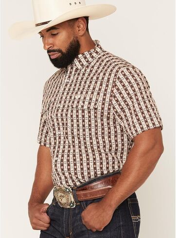 Ferrell Men's Men's Tek Senior Southwestern Striped Print Short Sleeve Snap Brown XX- in Saudi Arabia