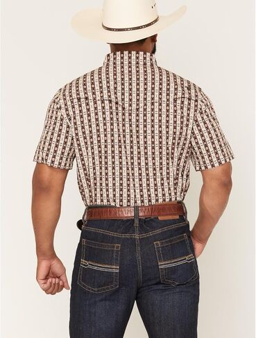 Ferrell Men's Men's Tek Senior Southwestern Striped Print Short Sleeve Snap Brown XX- in Saudi Arabia