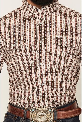 Ferrell Men's Men's Tek Senior Southwestern Striped Print Short Sleeve Snap Brown XX- in Saudi Arabia