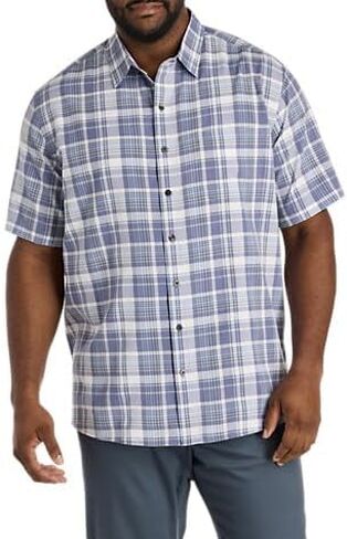 DXL Synrgy Men's Big and Tall Plaid Microfiber Sport Shirt, Blue in Saudi Arabia