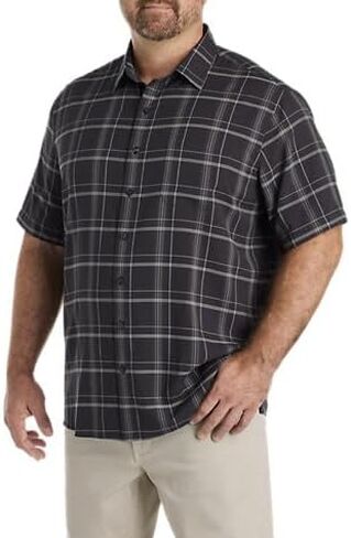 DXL Synrgy Men's Big and Tall Plaid Microfiber Sport Shirt, Black in Saudi Arabia