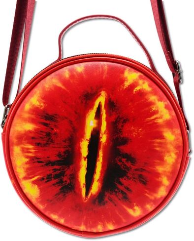 حقيبة كروس دائرية من الجلد النباتي مع أشرطة قابلة للتعديل من سيد الخواتم، عين سورون باللون الأحمر والأصفر in Kuwait