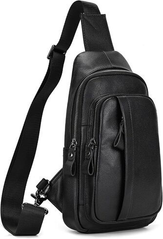 Genuine Leather Sling Bag Mens Crossbody Chest Bag Sling Backpack for Work Travel Cycling in Kuwait